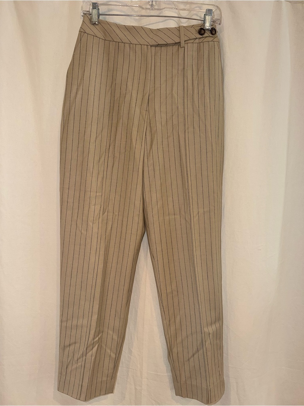 LK Bennett Beige Pinstripe High-Rise Trousers